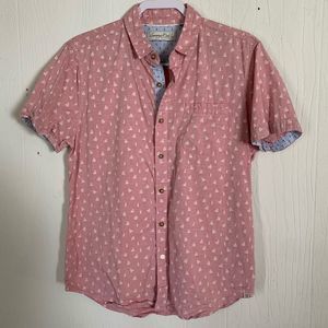 pink men's button down short sleeved shirt with tiny sailboats size large